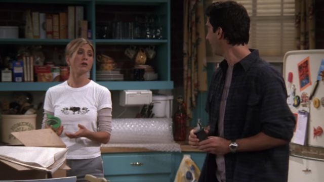 Cow white t-shirt worn by Rachel Green (Jennifer Aniston) in Friends (S06E04)