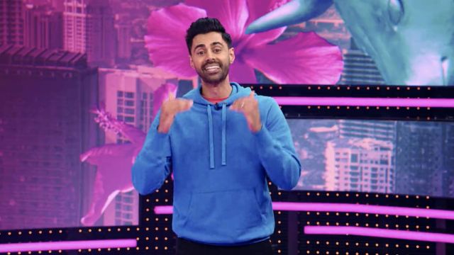 Light blue hoodie worn by Hasan Minhaj as seen in Patriot Act with Hasan Minhaj (S03E03)