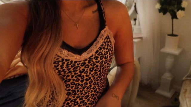 Leopard lace sleep top of Gabi Demartino in i do “the dirty” unmarried, but im christian? explanation.