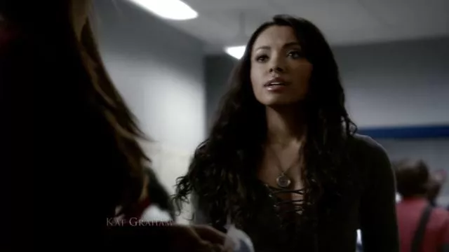 Free People Chilton Lace Up Long Sleeve Top worn by Bonnie Bennett (Kat Graham) in The Vampire Diaries (Season 3 Episode 11) 
