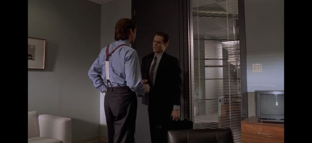 Pantalon de costume rayé porté par Patrick Bateman Christian Bale dans le film American Psycho