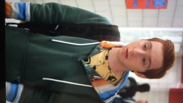 Green hoodie with multicolour-stripped sleeves, hood and pocket de Big Red Larry Saperstein dans la série High School Musical : La Comédie Musicale : La Série