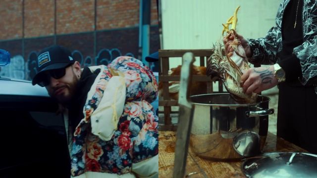 The down jacket with flower pattern worn by SCH in her video clip Mannschaft feat. Freeze Corleone