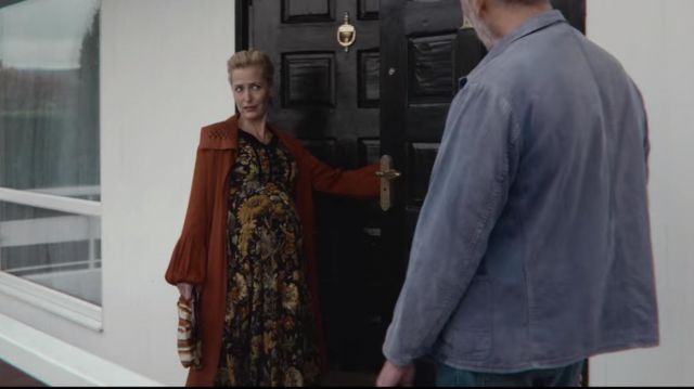 Autumn Print Dress worn by Jean Milburn (Gillian Anderson) as seen in Sex Education TV series (S03E04)