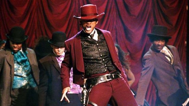 The replica of the burgundy costume of Will Smith in her video clip Wild Wild West with Dru Hill, Kool Mo Dee
