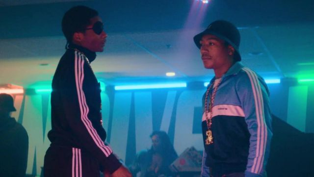 Adidas Blue Color Block Track Jacket worn by Meech (Demetrius 'Lil Meech' Flenory) as seen in BMF (S01E03)