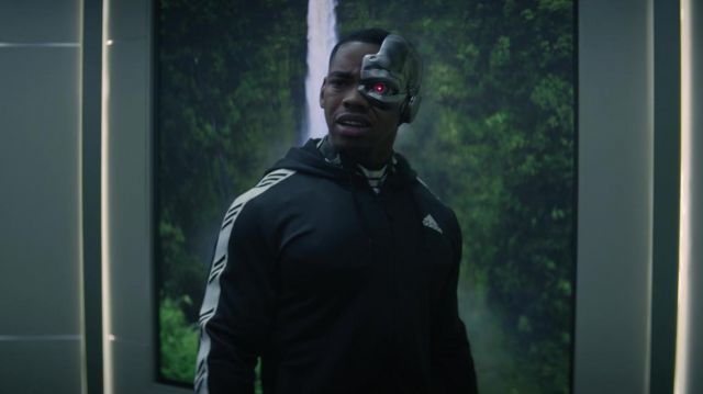 Adidas Hooded Zip Jacket in black worn by Cyborg (Joivan Wade) as seen in Doom Patrol TV show outfits (S03E07)