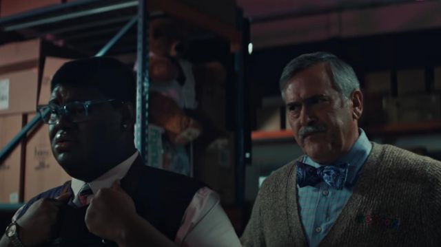 Blue Paisley Bow Tie worn by Jonathan (Bruce Campbell) as seen in Black Friday movie outfits
