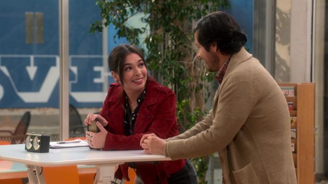 Red Suede Biker Jacket worn by Alicia Adams (Isabella Gomez) as seen in Head of the Class (S01E04)
