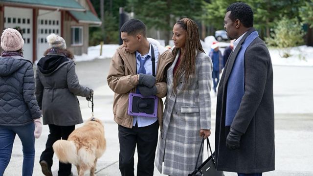 Plaid coat worn by Lena (Holly Robinson Peete) as seen in Our Christmas Journey movie outfits