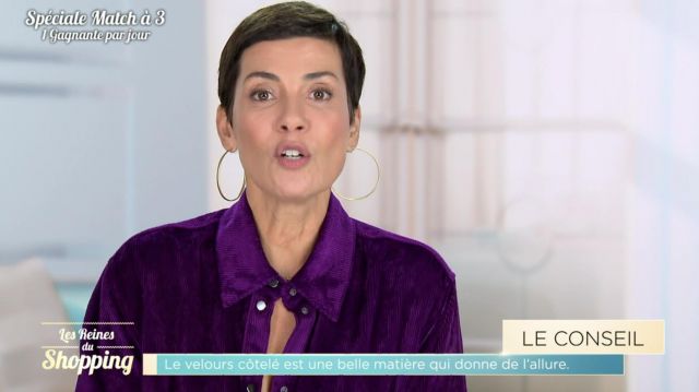 La chemise violette portée par Cris­tina Cór­dula dans l'émission Les reines du shopping du 15 décembre 2021