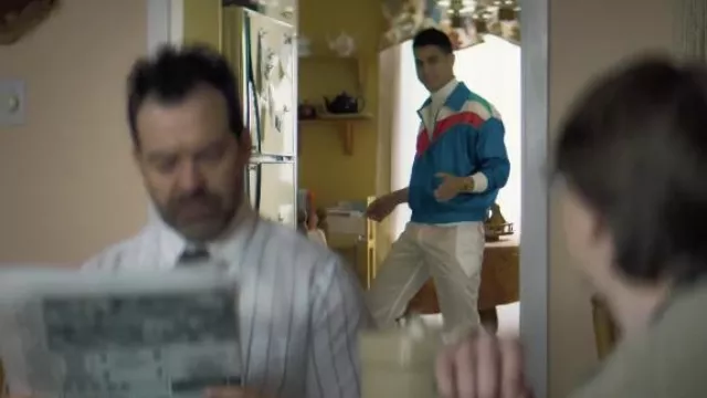 Blue Striped Zip jacket worn by Stéphane (Avan Jogia) as seen in The Exchange movie
