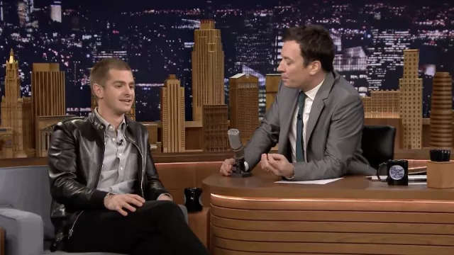 Leather Jacket worn by Andrew Garfield as seen in The Tonight Show Starring Jimmy Fallon