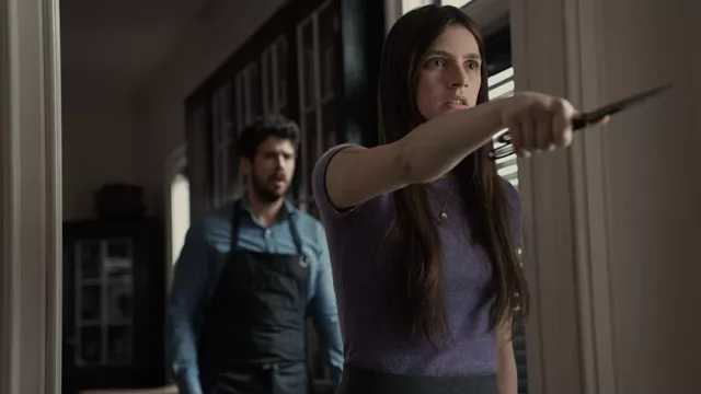 Purple Sweater worn by Leanne Grayson (Nell Tiger Free) as seen in Servant TV show (Season 3 Episode 2)