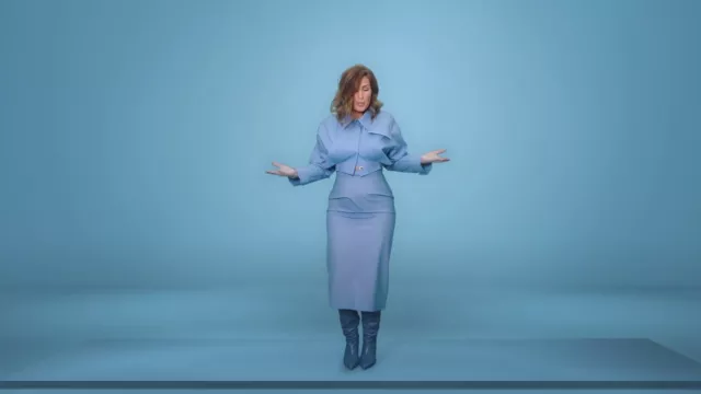L'ensemble jupe, blouse et bottes bleus portés par Vitaa dans  le clip OÙ JE VAIS avec Amel Bent et Camélia Jordana