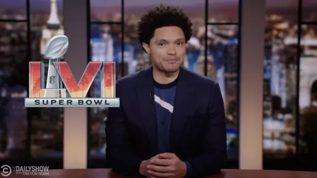 Blue sweater worn by Trevor Noah as seen in The Daily Show with Trevor Noah February 1st, 2022