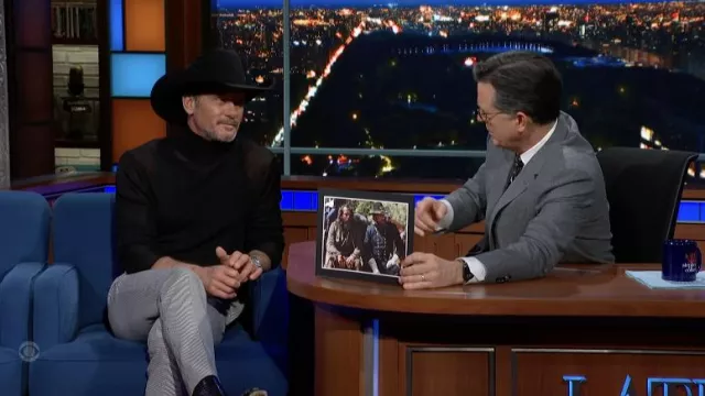 Cowboy Western Chapeau Noir porté par Tim Mcgraw comme on le voit dans The Late Show with Stephen Colbert le 2 février 2022