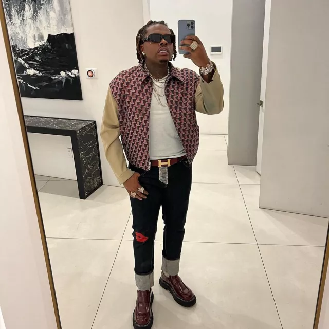 The patterned jacket worn by Gunna on his account Instagram @gunna