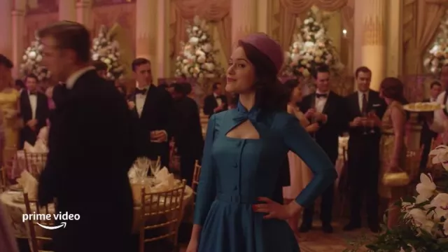 Blue necktie dress worn by Miriam 'Midge' Maisel (Rachel Brosnahan) as seen in The Marvelous Mrs. Maisel wardrobe (Season 4)