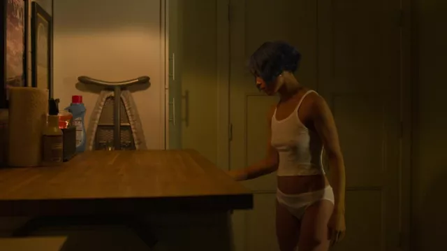 White Underwear Tank Top worn by Angela Childs (Zoë Kravitz) as seen in  Kimi movie wardrobe