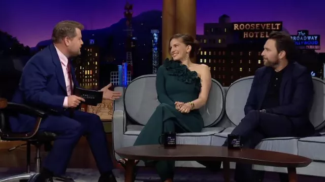 One Shoulder Green Dress worn by Anna Chlumsky as seen in The Late Late Show with James Corden on February 15, 2022