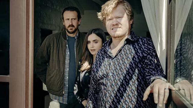 Printed shirt worn by Jesse Plemons as seen in Windfall movie outfits