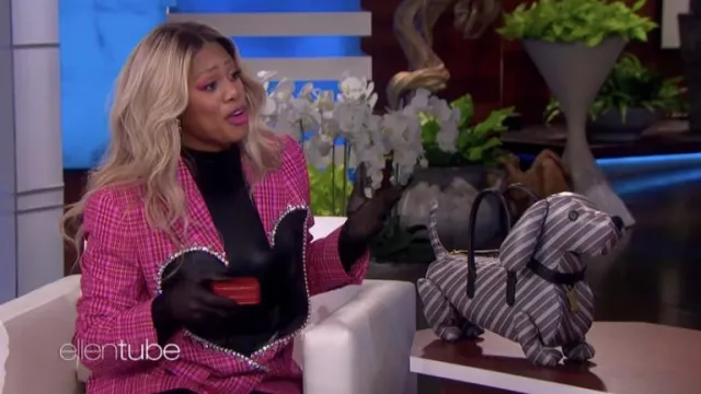 Pink Plaid Blazer with big Heart worn by Laverne Cox as seen in The Ellen DeGeneres Show on February 16, 2022