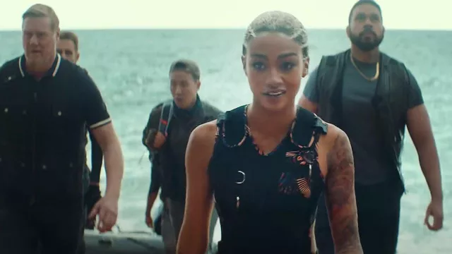 Tactical top worn by Braddock (Tati Gabrielle) in Uncharted movie