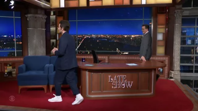 White Hi Top sneakers worn by Adam Scott as seen in The Late Show with Stephen Colbert