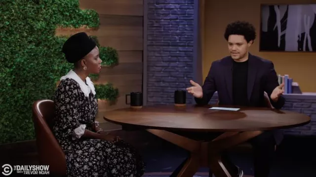 Floral dress worn by Janicza Bravo as seen in The Daily Show with Trevor Noah