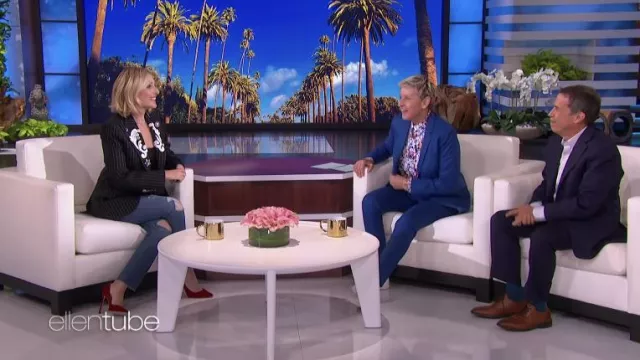 Striped Printed Blazer Jacket worn by Marlee Matlin as seen in The Ellen DeGeneres Show