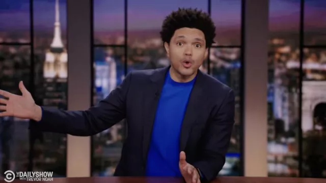 Blue Long sleeve top worn by Trevor Noah as seen in The Daily Show with Trevor Noah on February 28, 2022