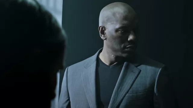 Grey suit jacket worn by Simon Stroud (Tyrese Gibson) as seen in Morbius movie