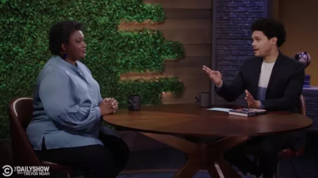 Blue Blouse Shirt worn by Stacey Abrams as seen in The Daily Show with Trevor Noah