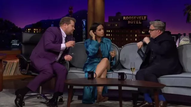 Blue Silk Dress Jacket worn by Camila Cabello as seen in The Late Late Show with James Corden