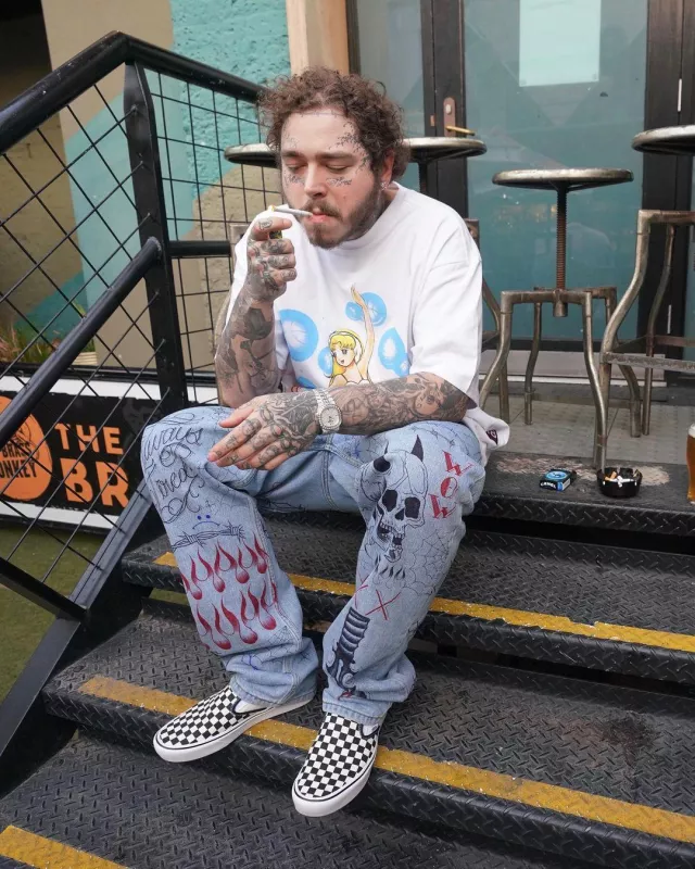 Drawn-On Jeans worn by Post Malone on his Instagram account @postmalone