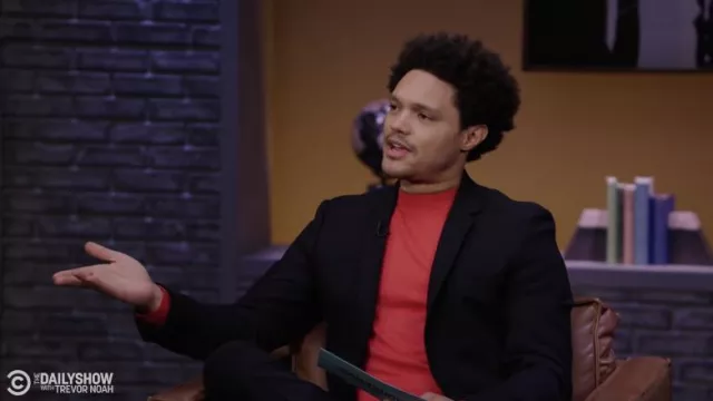 Red shirt worn by Trevor Noah as seen in The Daily Show with Trevor Noah on March 7, 2022