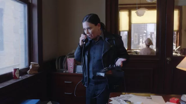 Leather Jacket worn by Susie Myerson (Alex Borstein) as seen in The Marvelous Mrs. Maisel Outfits (Season 4 Episode 5)