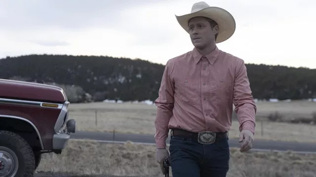 Pink Button Shirt worn by Billy Tillerson (Noah Reid) as seen in Outer Range TV show wardrobe (Season 1)
