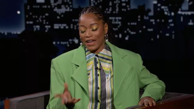 Chemise longue oversize rayée portée par Keke Palmer comme on le voit dans Jimmy Kimmel Live! sur mars 16, 2022