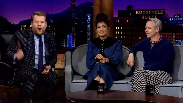 Navy Blue Dress worn by Rosario Dawson as seen in The Late Late Show with James Corden