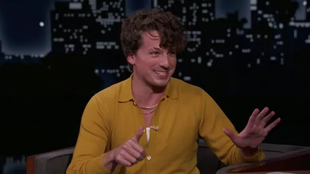 Mustard Yellow Cardigan worn by Charlie Puth as seen in Jimmy Kimmel Live!
