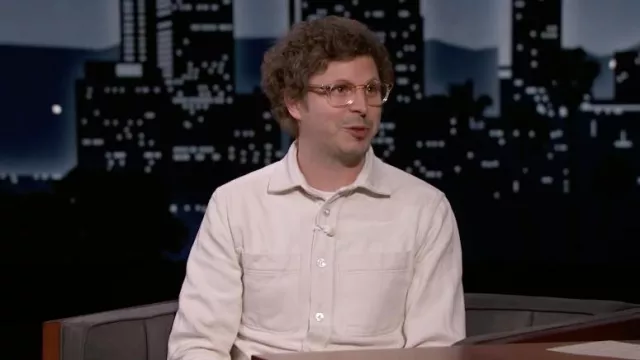 White overshirt worn by Michael Cera as seen in Jimmy Kimmel Live!