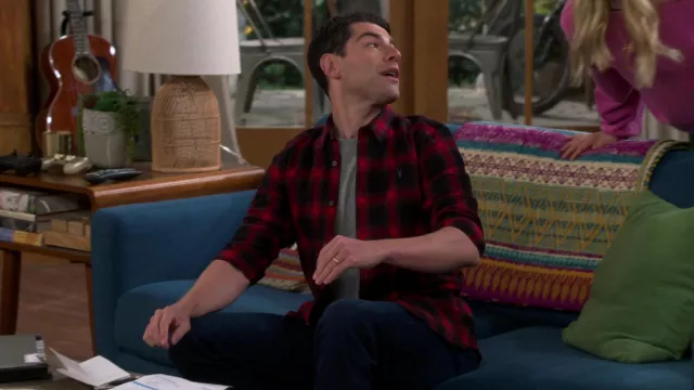 AllSaints Red Plaid Shirt worn by Dave (Max Greenfield) as seen in The Neighborhood TV series wardrobe (Season 4 Episode 16)