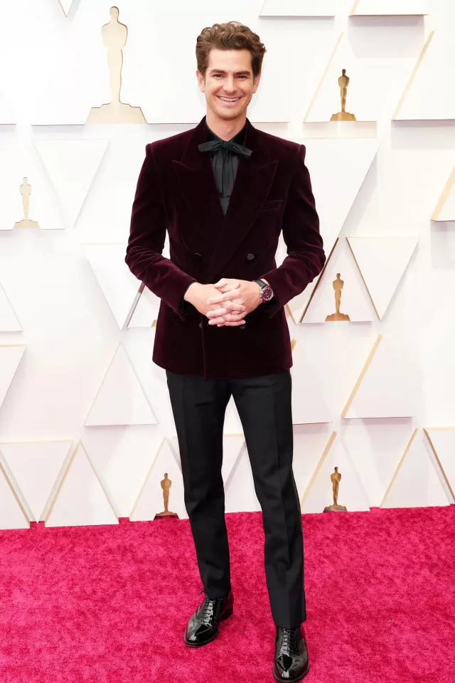 Saint Laurent Velvet Blazer Jacket worn by Andrew Garfield on Oscars Red Carpet on March 27, 2022