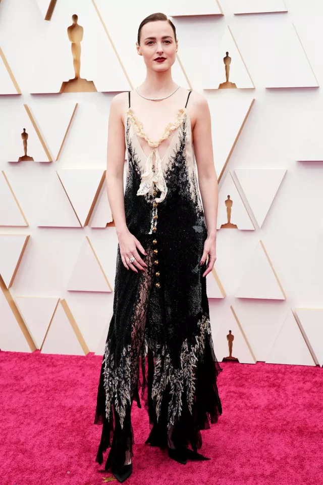 Louis Vuitton Embroidered Velvet Dress worn by Renate Reinsve on the Oscars Red  Carpet on March 27, 2022
