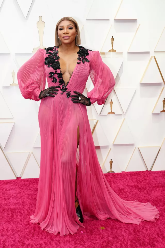 Gucci Embroidered Pink Dress worn by Serena Williams on Oscars 2022 Red-Carpet - March 27, 2022