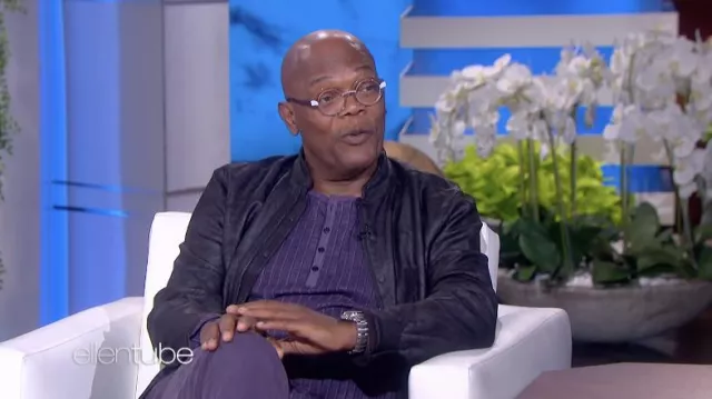 Suede Bomber Jacket worn by Samuel L. Jackson as seen in The Ellen DeGeneres Show on March 28, 2022