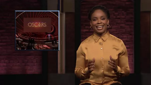 Satin Shirt worn by Amber Ruffin as seen in Late Night with Seth Meyers on March 28, 2022
