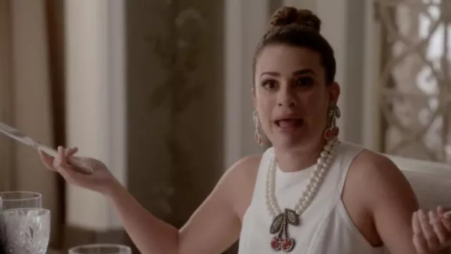 Cherry Necklace by Shourouk worn by Hester Ulrich (Lea Michele) in Scream Queens (S01E05)